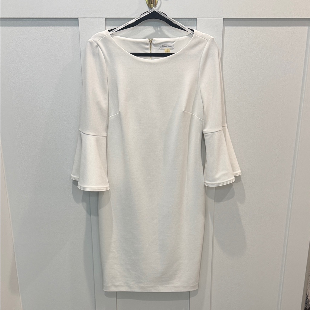 Calvin Klein White Long Sleeve Sheath Dress